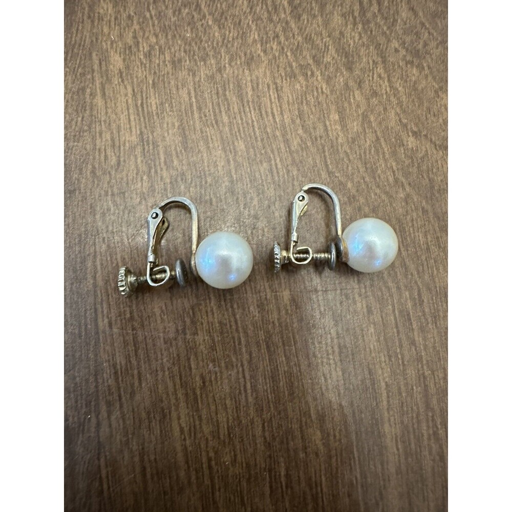 Marvella Earrings Brass Screw Clip On Pearls Vintage Retro